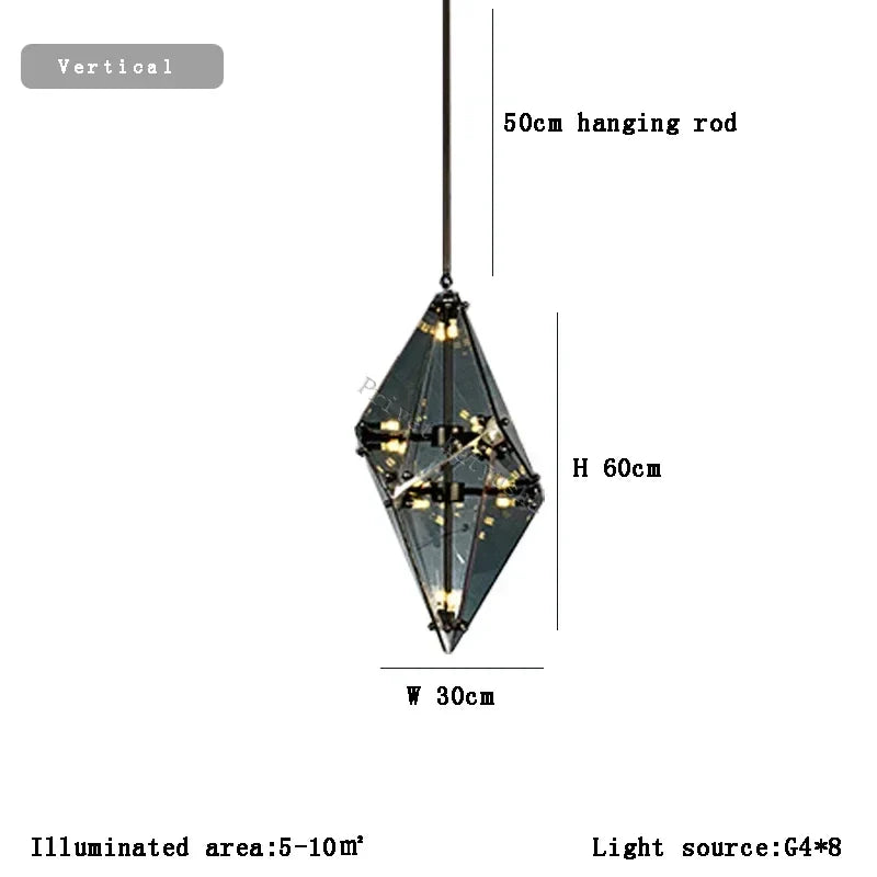 Afralia™ Angular Diamond Glass Chandelier Ceiling Light for Home Decor