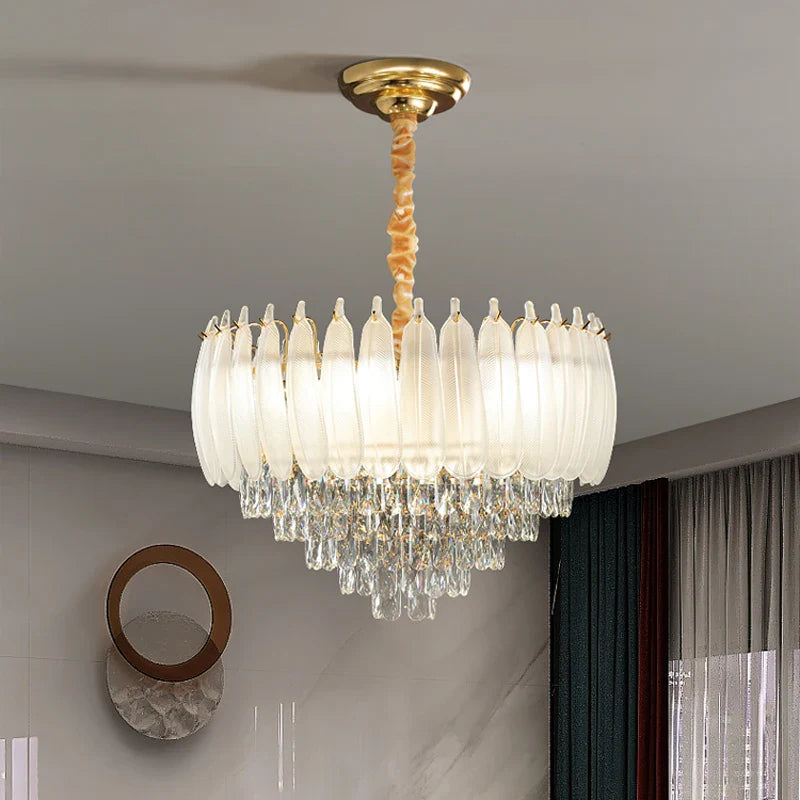 Afralia™ Crystal Feather Chandelier: Luxury French Retro LED Lamp for Living and Dining Room