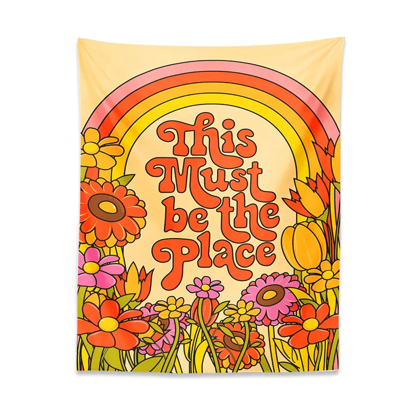 Afralia™ Retro Floral Rainbow Sun Wall Hanging: Abstract Landscape Vintage Art