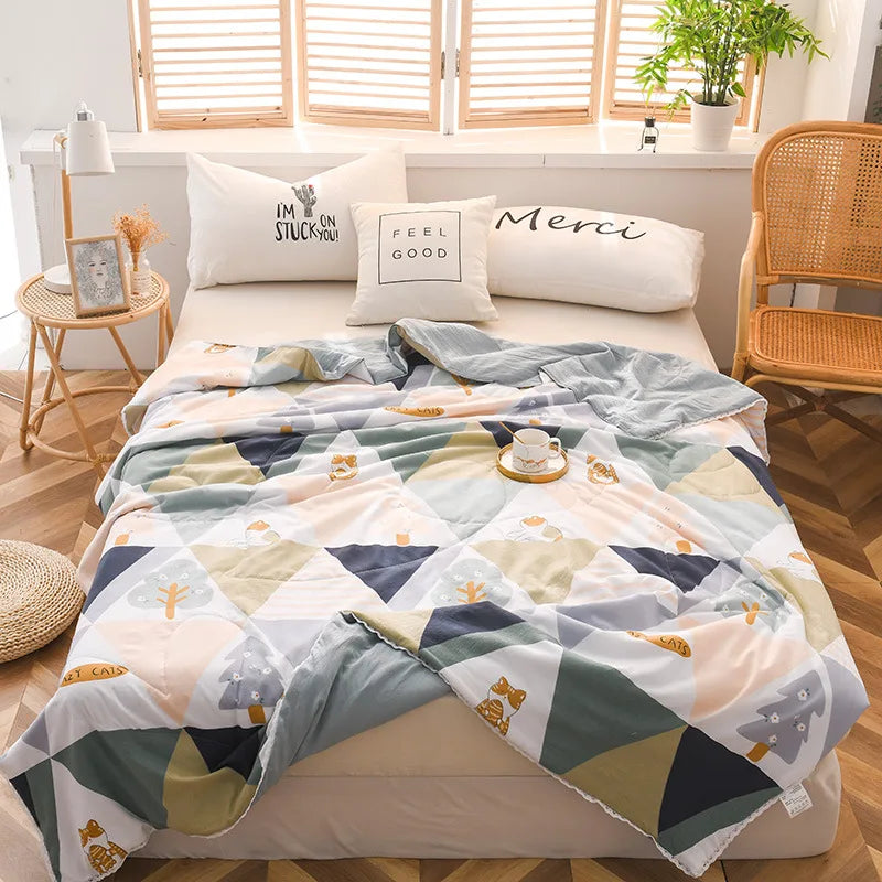 Afralia™ Cartoon Print Quilted Double Blanket for Queen Size Bed