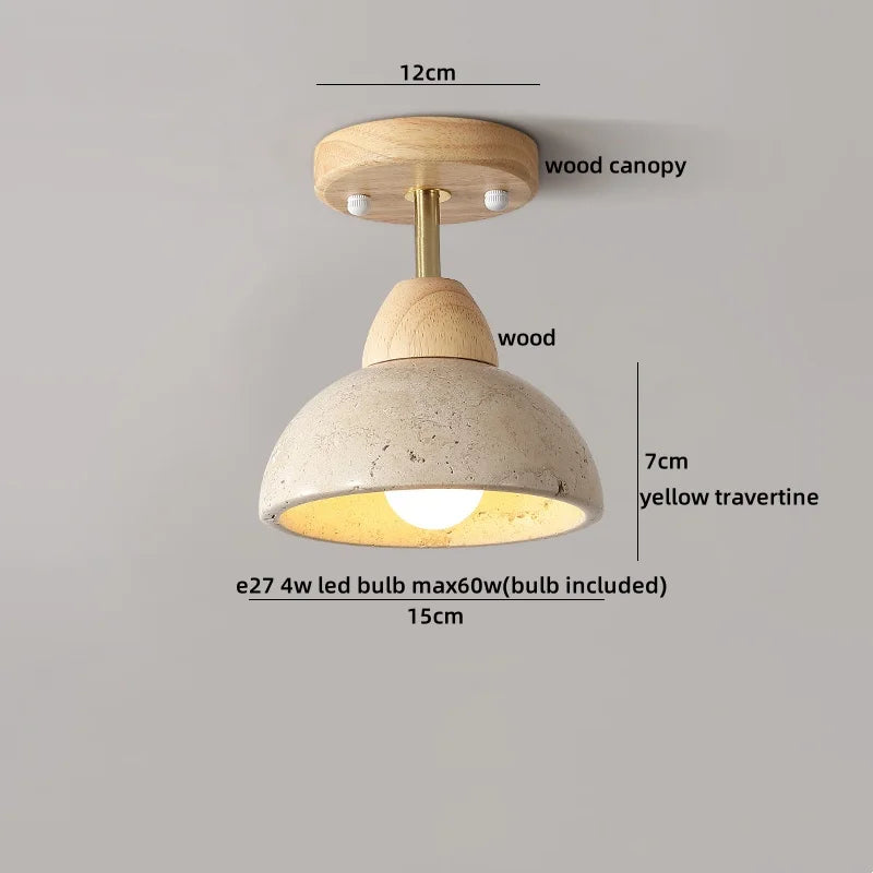 Afralia™ Yellow Travertine LED Ceiling Light Fixture for Living Room Dining Cafe White PE Lampshade