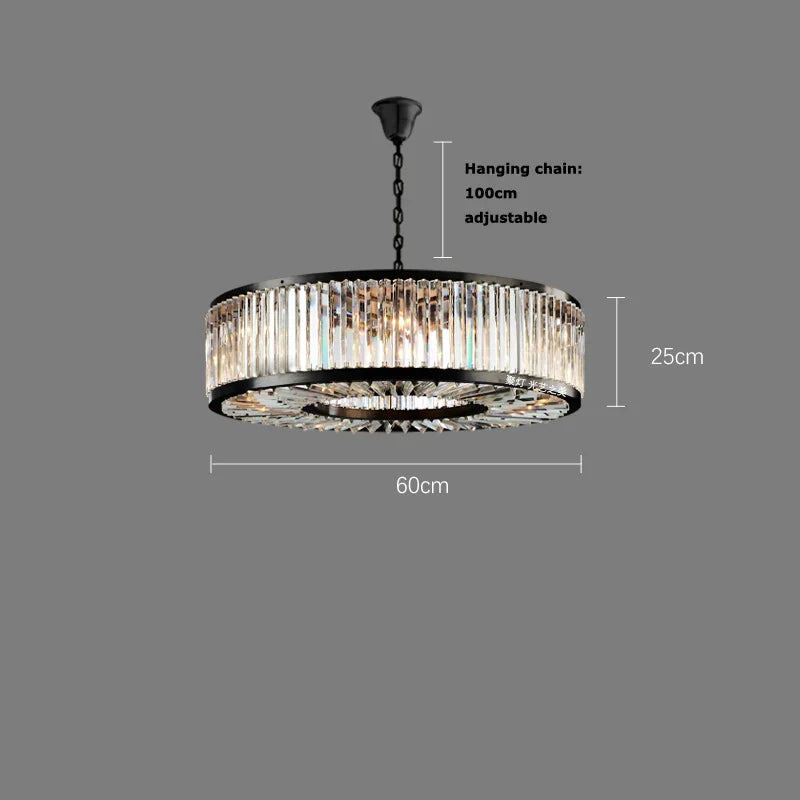 Afralia™ Black Crystal Round LED Chandelier Hanging Lamp for Living Room