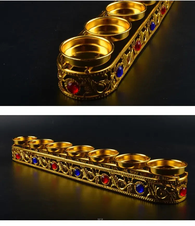 Afralia™ Gem Inlaid Candlestick Stand for Buddhist Wedding Altars & Decor.