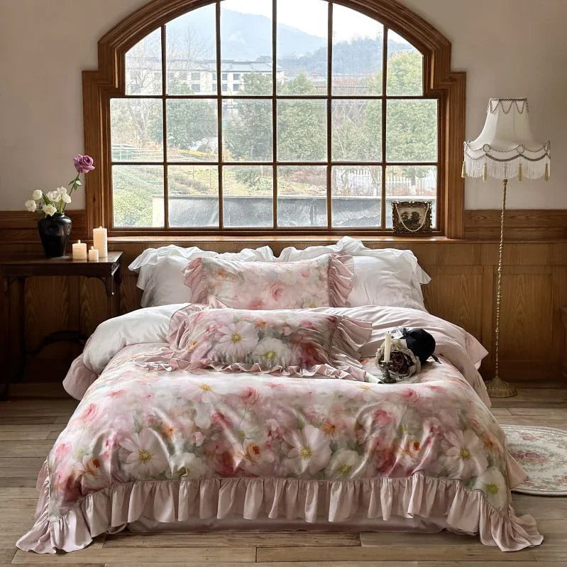 Afralia™ Princess Print Duvet Cover Set Pink Bedding Collection