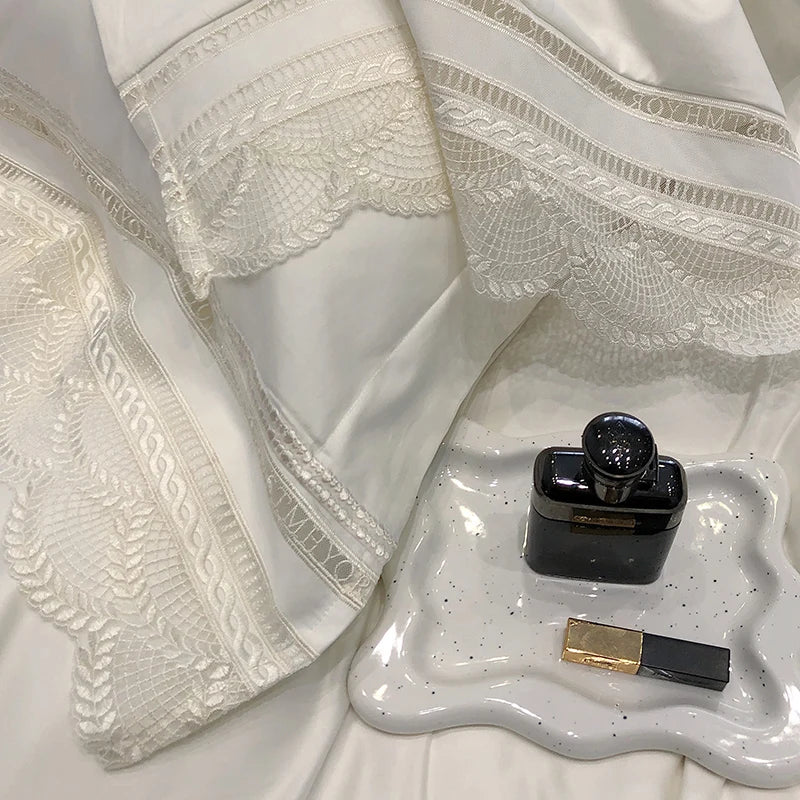 Afralia™ Lace Ruffle Bedding Set, 1000TC Egyptian Cotton, Luxury Princess Style