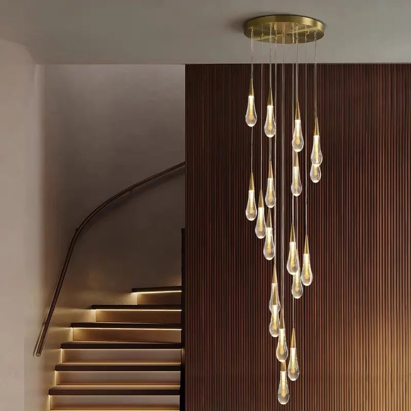 Afralia™ Modern Crystal LED Chandelier Pendant Light for Restaurant, Bar, and Staircase.