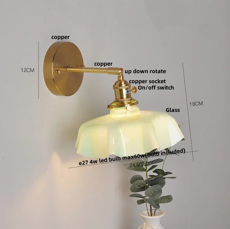 Afralia™ Nordic Glass Knob Switch LED Wall Sconce - Copper Stair Light Fixtures