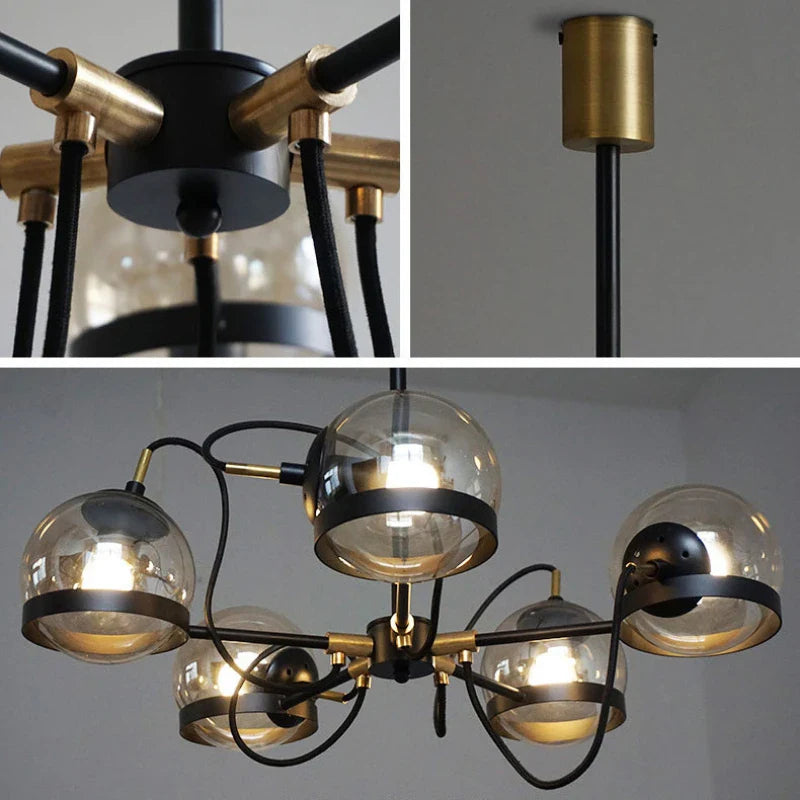 Afralia™ Retro Restaurant Chandeliers Molecular Glass Ball Bronze Circle Pendant Lamp