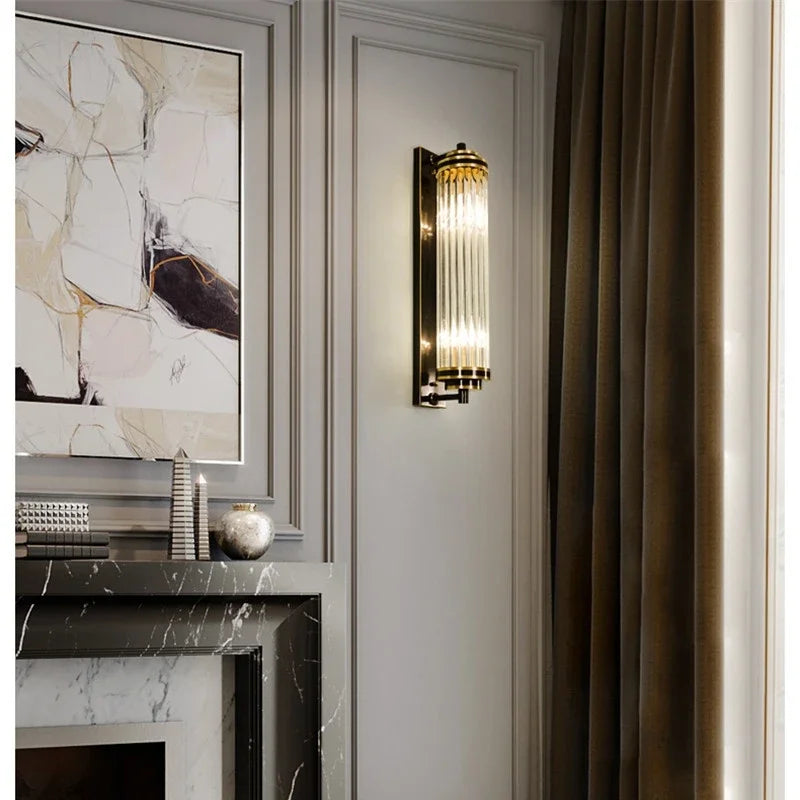 Afralia™ Crystal LED Gold Wall Sconce Modern Bedroom Decor Sconce Fixture
