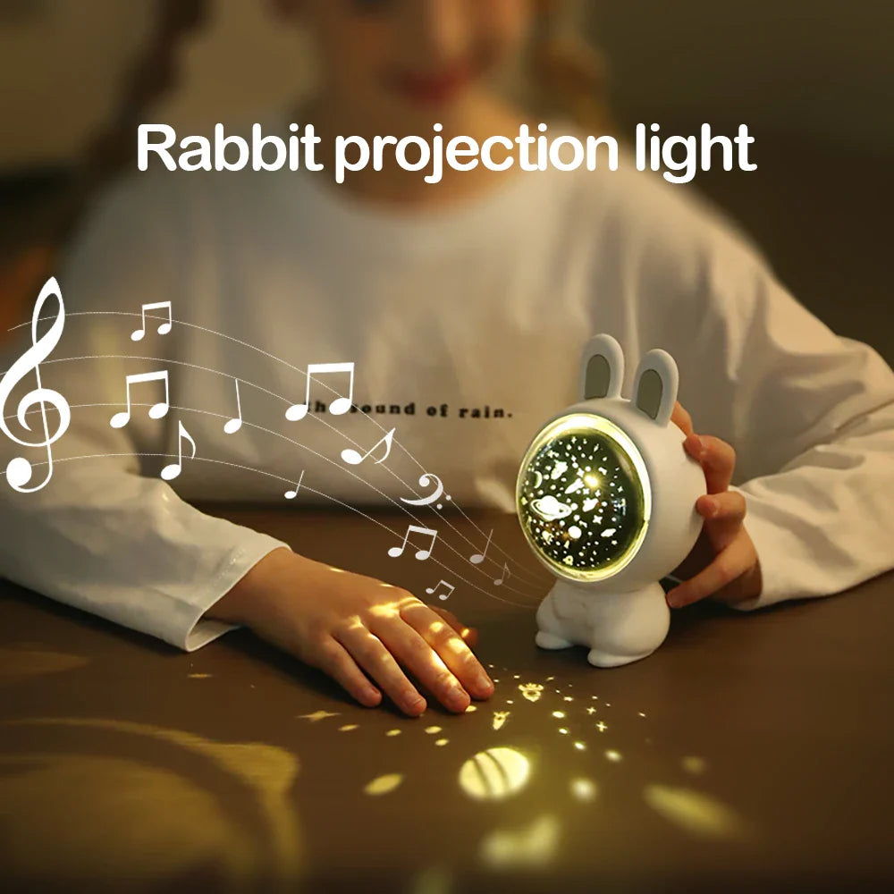 Afralia™ Rabbit Astronaut Music Box Night Light Astral Star Projector