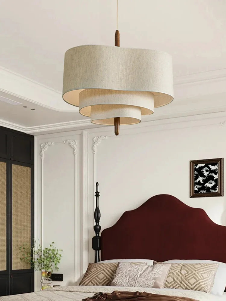 Afralia™ Japanese Fabric Chandelier Retro Style Pendant Light for Living Room, Bedroom, Restaurant, Hotel