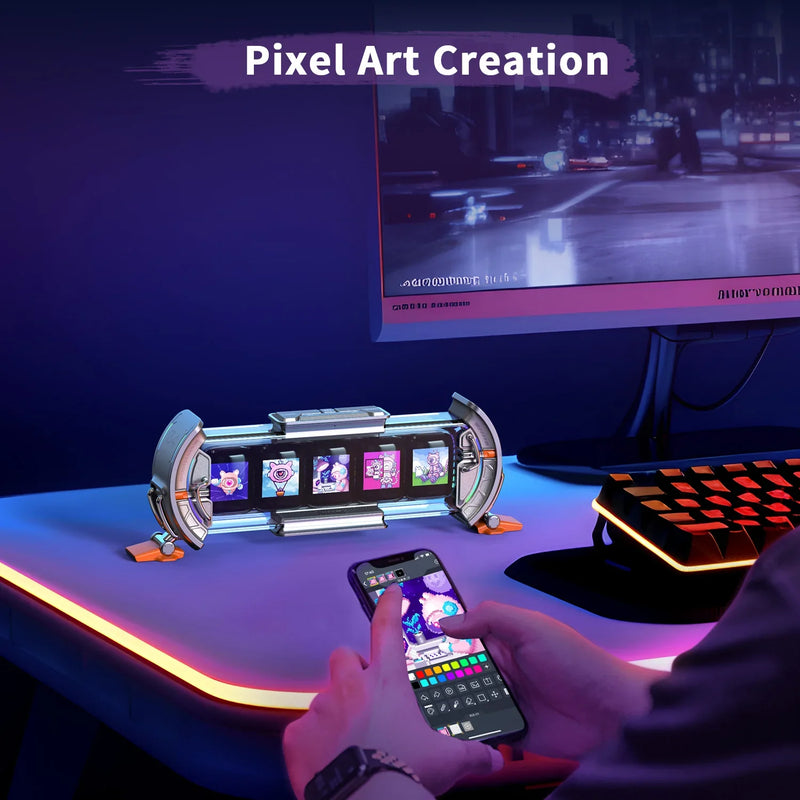 Afralia™ Cyberpunk Pixel Art Clock with Smart WiFi Control and RGB LED Display