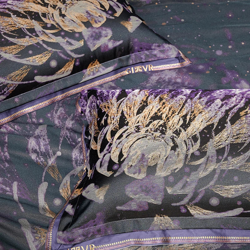 Afralia™ Luxury Purple Egyptian Cotton Jacquard Bedding Set with Duvet Cover, Sheet, Pillowcases