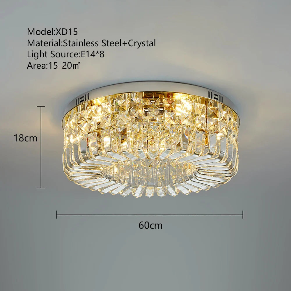 Afralia™ Round LED Crystal Chandelier Gold/Silver Luxe Ceiling Light Fixture for Bedroom