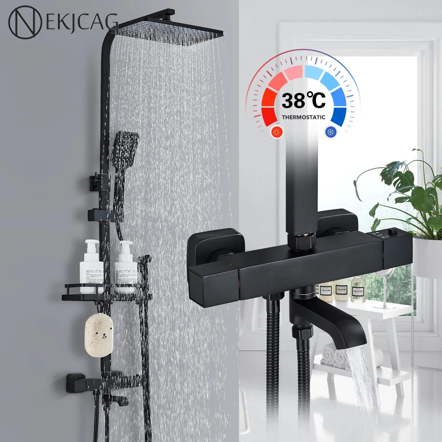 Afralia™ Thermostatic Shower Faucet with Long Spout, Wall Mounted Mixer for Bath and Shower