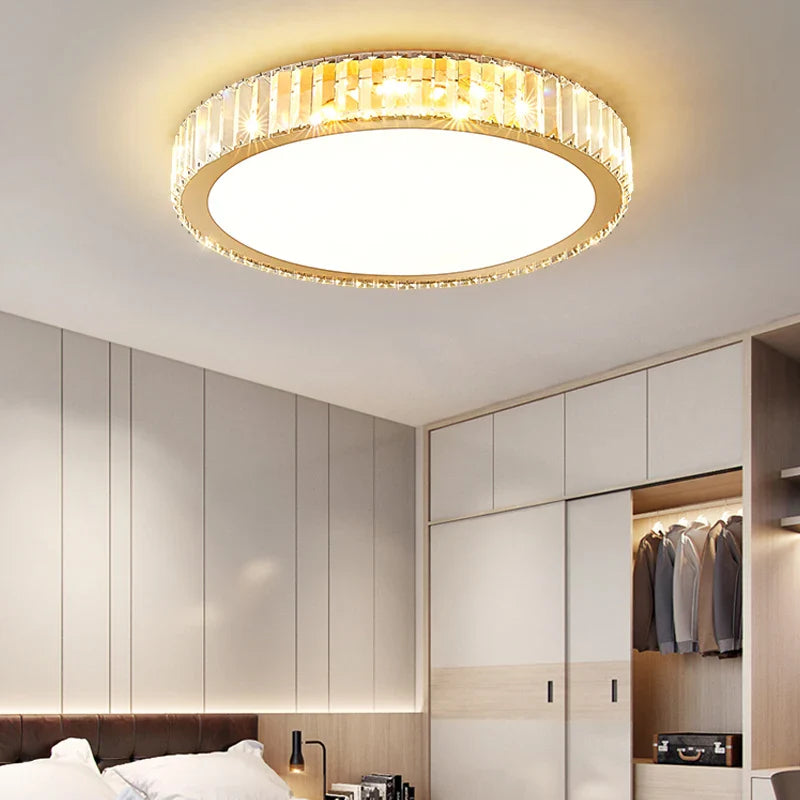 Afralia™ Luxury Crystal Gold Chandelier LED Ceiling Lamp for Living Room & Bedroom