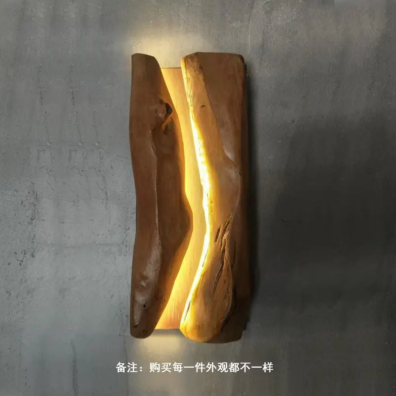 Afralia™ Wood Art Log Wall Lamp | New Chinese Solid Wood Bedside Lighting