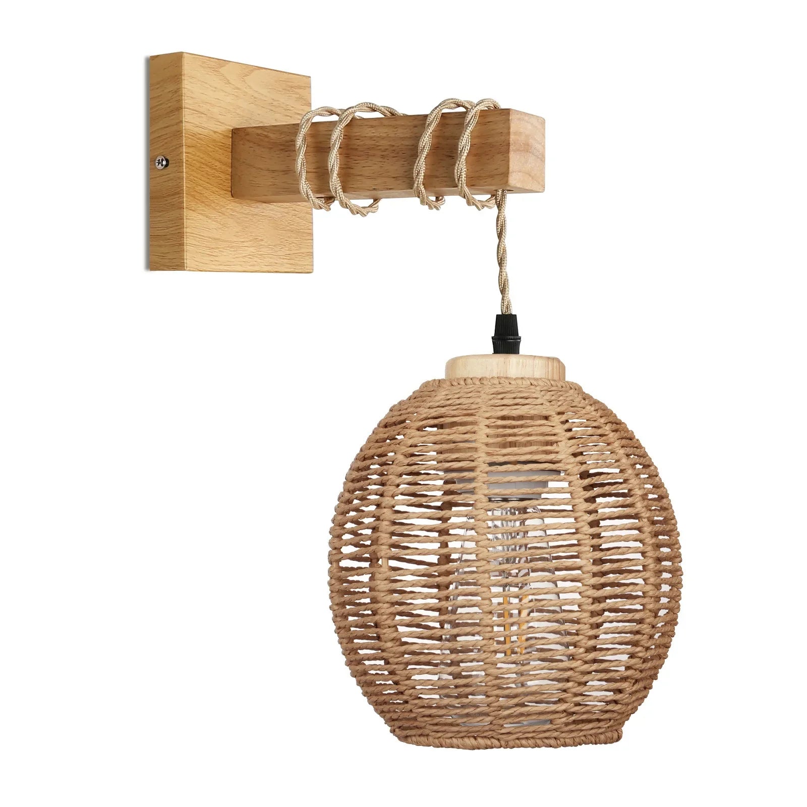 Afralia™ Bamboo Wicker Wall Lamp E27 Chandeliers Hand-Woven Room Decor Light Fixtures