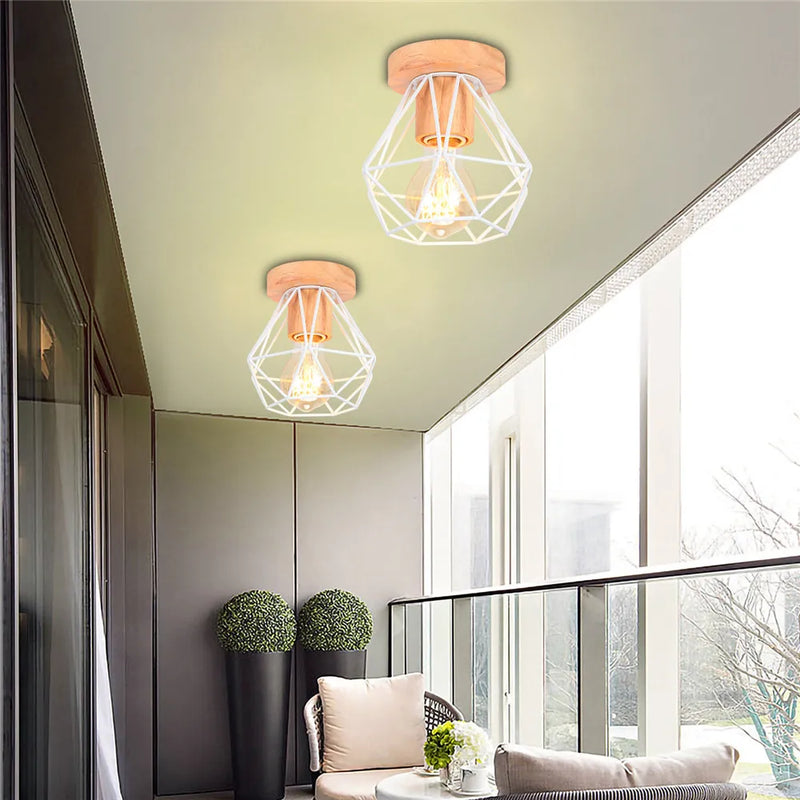 Afralia™ Iron Wood E27 Ceiling Light: Modern Nordic Mini Lamp for Living Room and Bedroom