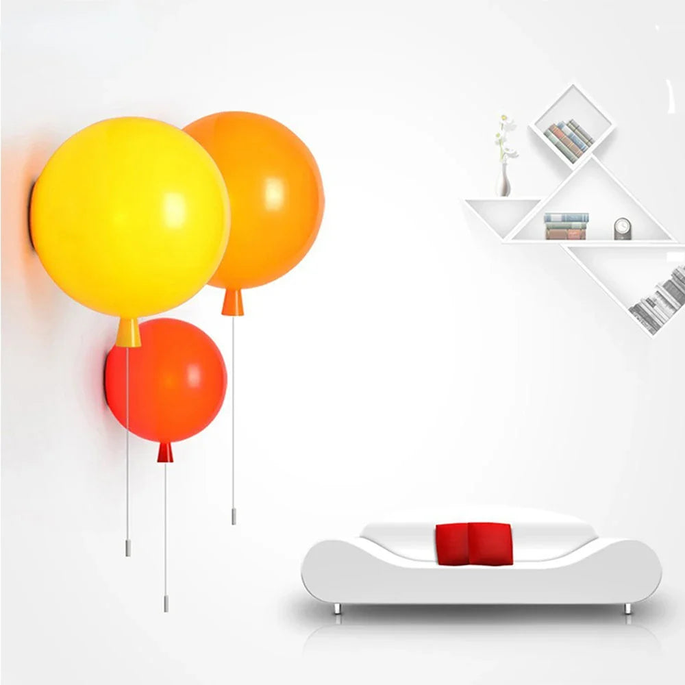 Afralia™ Colorful Balloon Memory LED Wall Lamp Pull Switch Bedroom Sconce E27 Bulbs