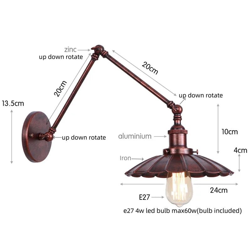 Afralia™ Vintage Loft LED Wall Lights with Pull Chain Switch for Bathroom Mirror, Stair, Living Room