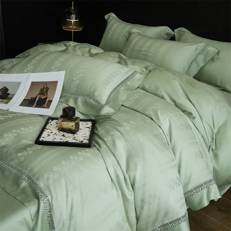 Afralia™ Silky Jacquard Summer Bedding Set with Hollow Lace Design