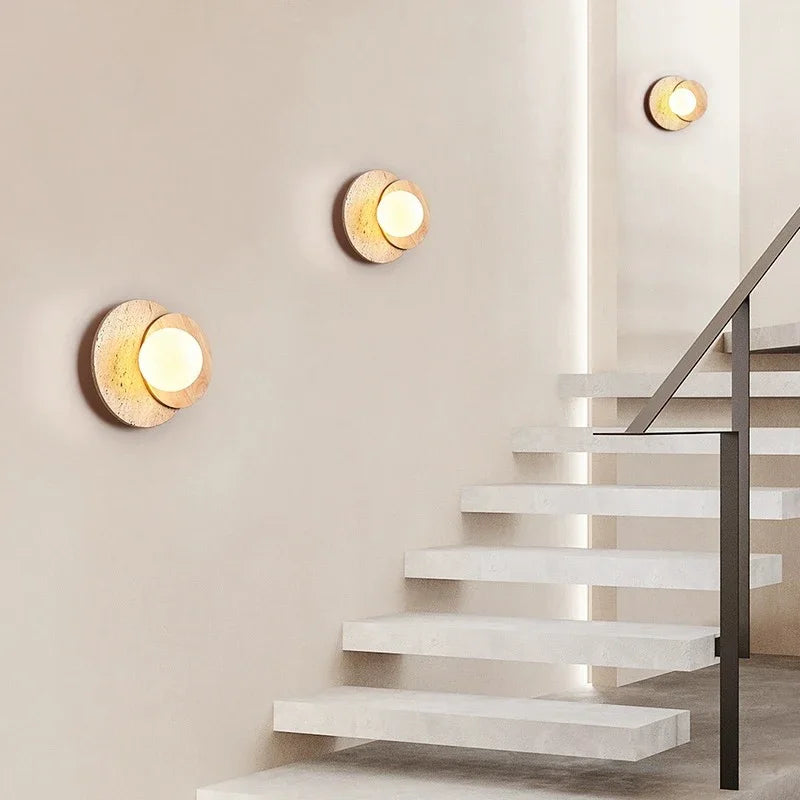 Afralia™ Nordic Stone Wood Wall Sconce Light Fixture for Bedroom, Wabi-sabi Design