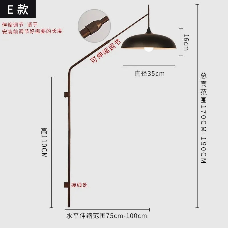 Afralia™ Long Pole Swing Arm Wall Lamp LED E27, Telescopic Design, Hotel Restaurant Hall Aisle
