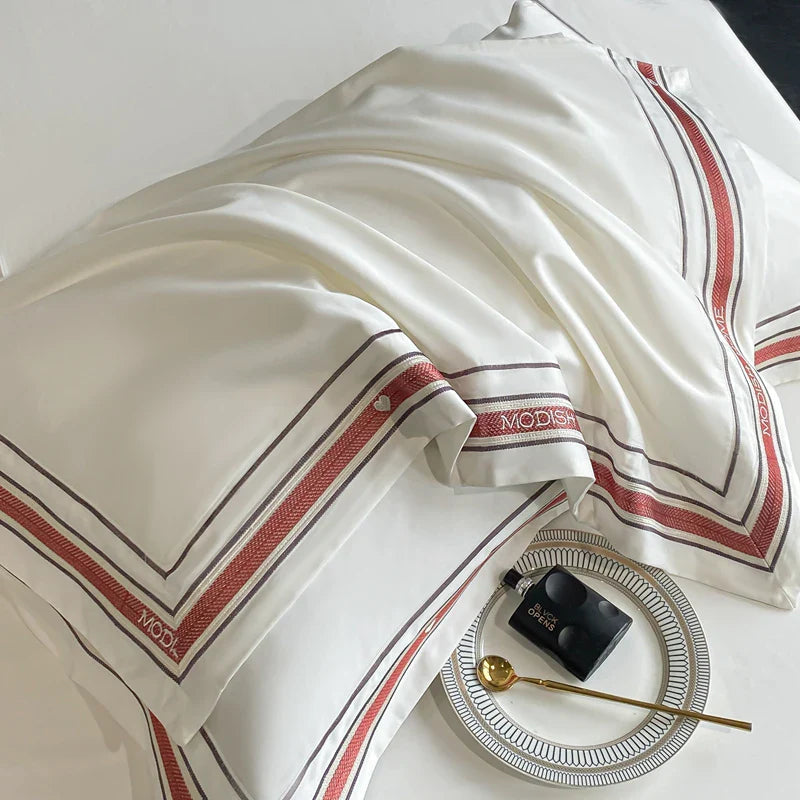 Afralia™ Solid Embroidery Bedding Set - King Queen Ru Size Bed Linens Comforter Cover Set