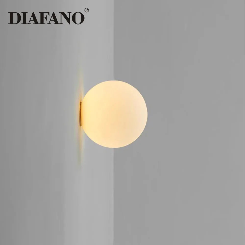 Afralia™ White Round Ball Glass Wall Lamp for Bedside Living Room & Bathroom