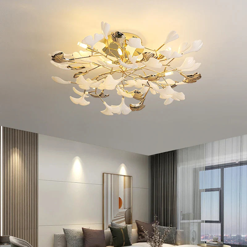 Afralia™ Ginkgo Leaf Bedroom Lamp: Post-modern Romantic Art Ceiling Light for Master Bedroom