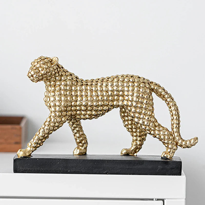 Afralia™ Golden Leopard Resin Figurines for Interior Decor