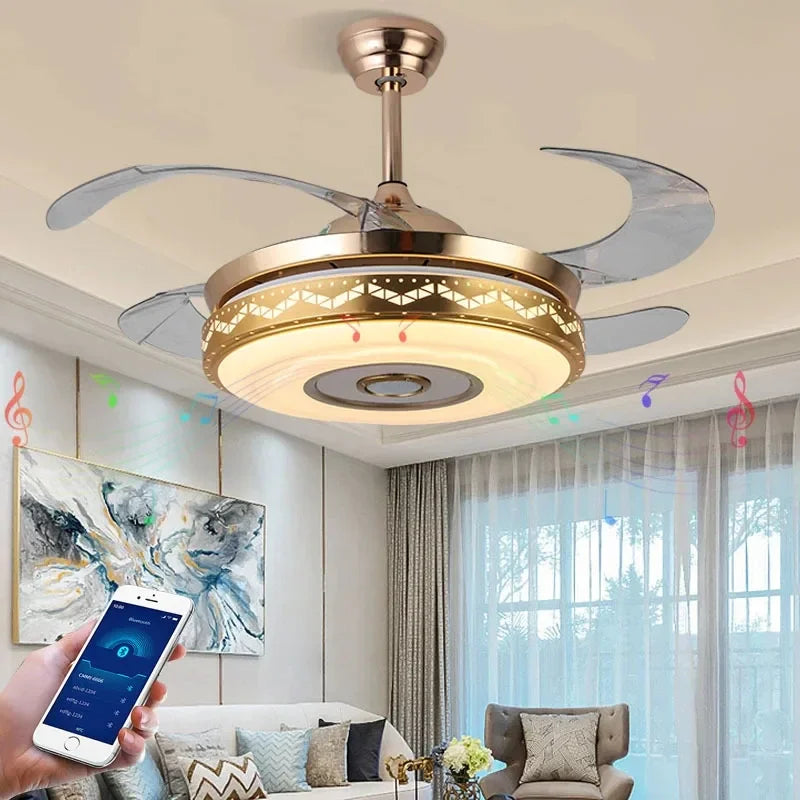 Afralia™ 42" Gold Bluetooth Ceiling Fan Light with Remote & RGB Color Control