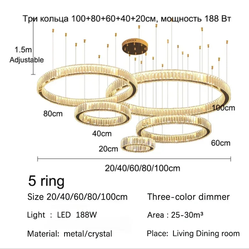 Afralia™ Golden Crystal Chandelier: Nordic Modern Luxury LED Hanging Halo for Living Room