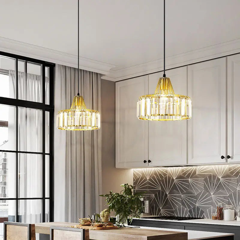 Afralia™ Crystal LED Pendant Light: Retro Gold Lampshade for Living Room, Bedroom, Dining Room