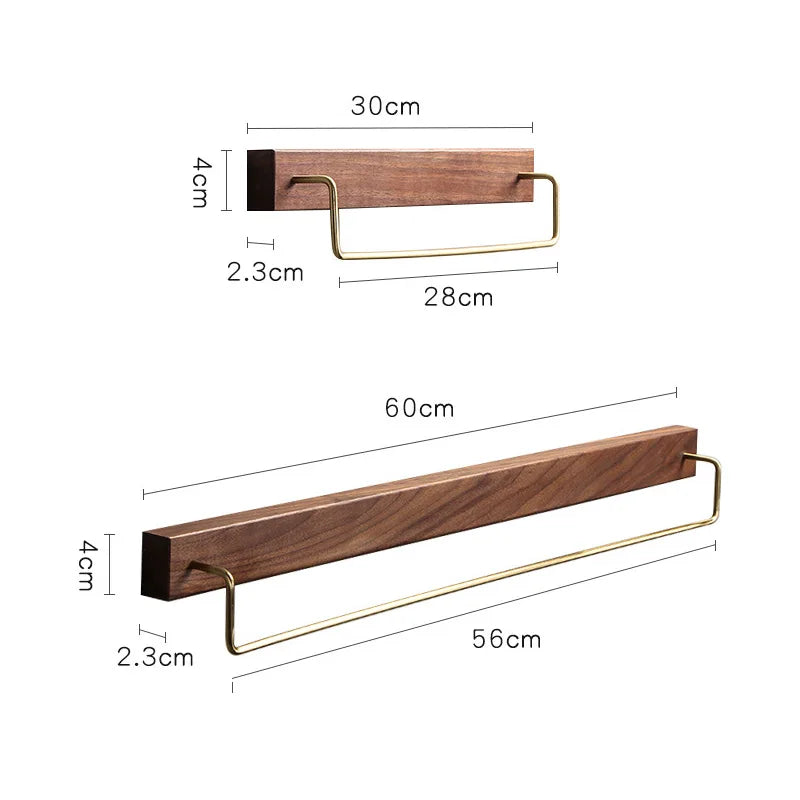 Afralia™ Black Walnut Wood Towel Rack with Brass Accents