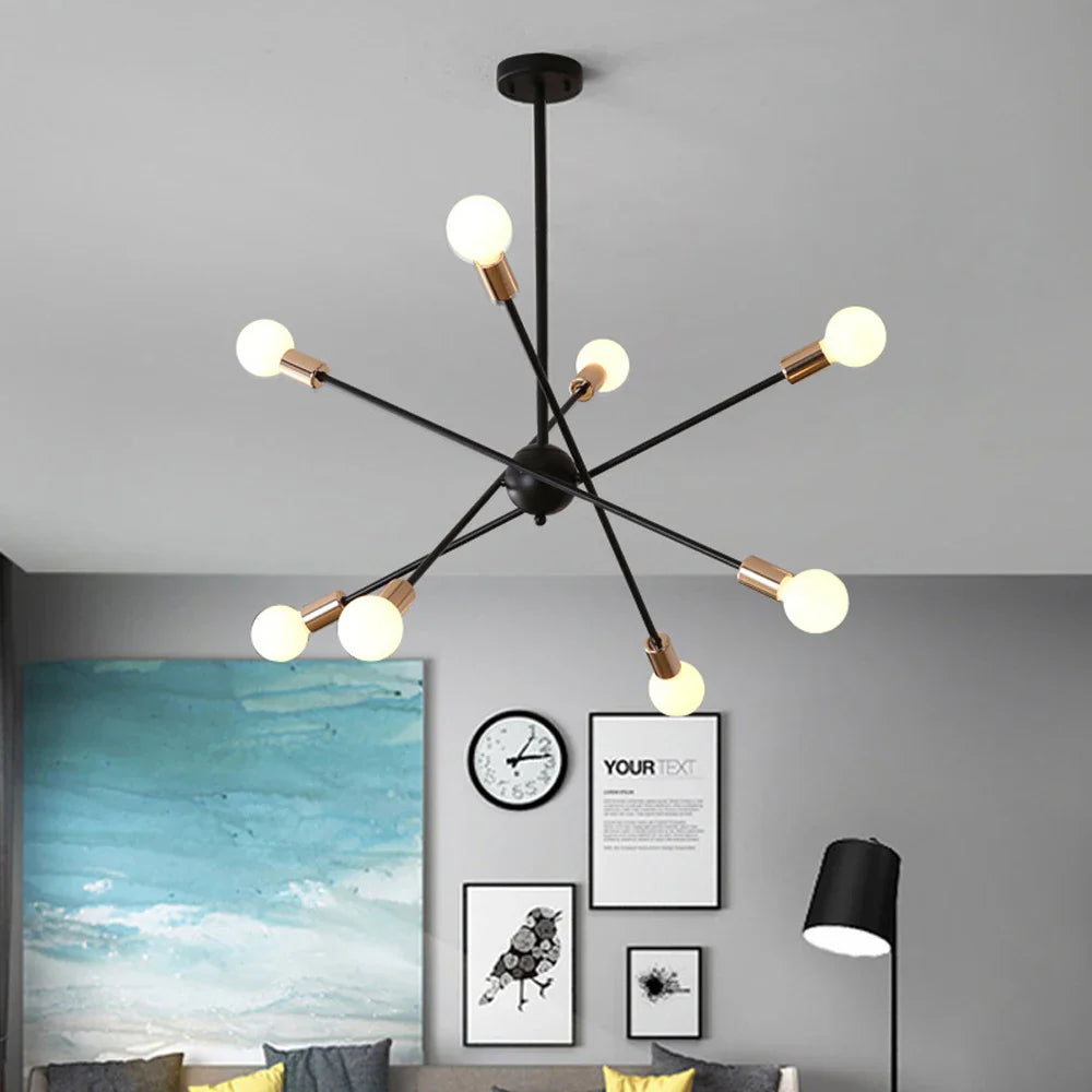 Afralia™ Iron Wrought Chandelier LED Ceiling Light Fixture Modern Vintage Decor Lighting