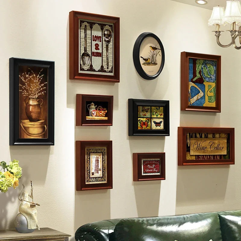 Afralia™ Vintage Wood Wall Frame Set for Living Room Decoration