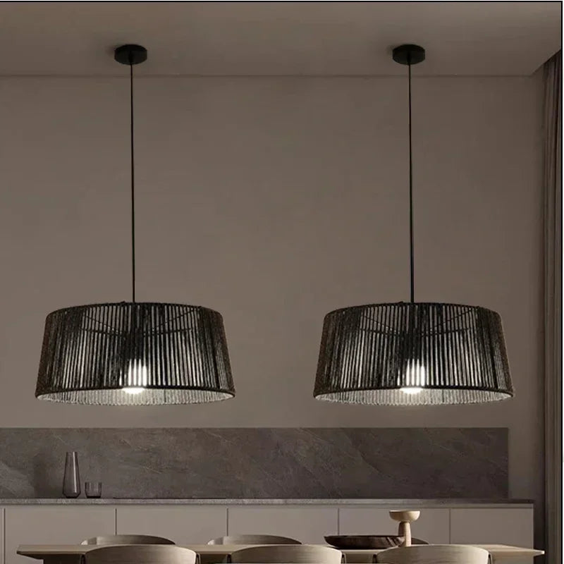 Afralia™ Vintage Hemp Rope Pendant Lamp for Dining Room, Restaurant, Bedroom - LED Hanging Light