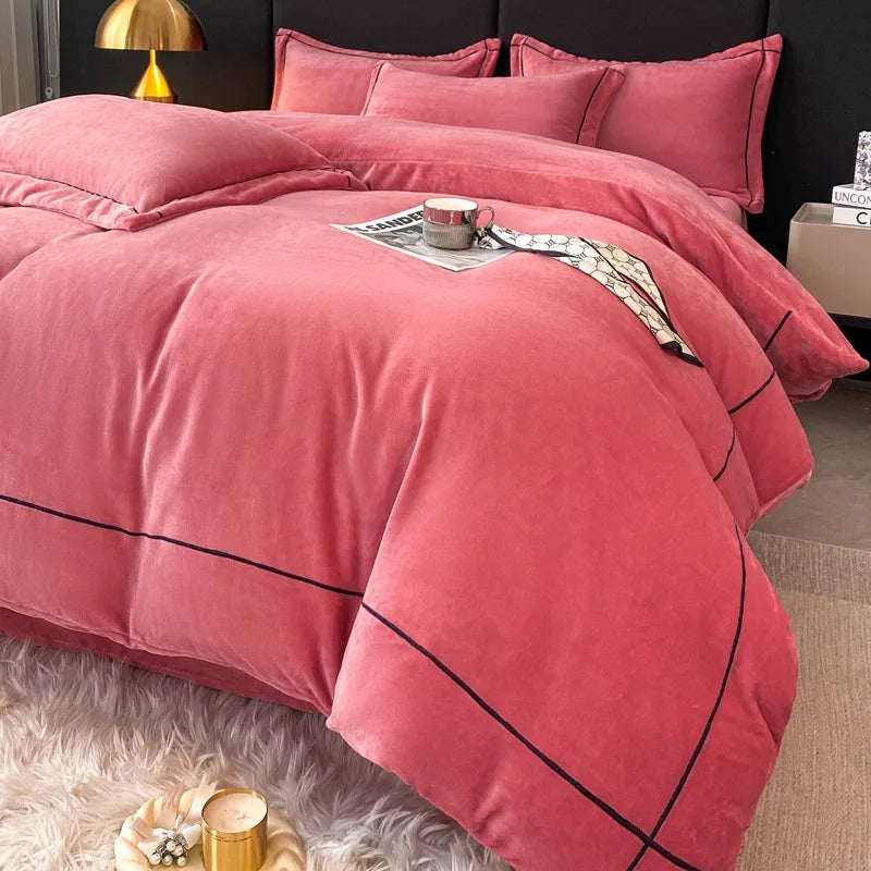 Afralia™ Winter Coral Velvet Bedding Set Double-sided Thick Warm Comforter Cover