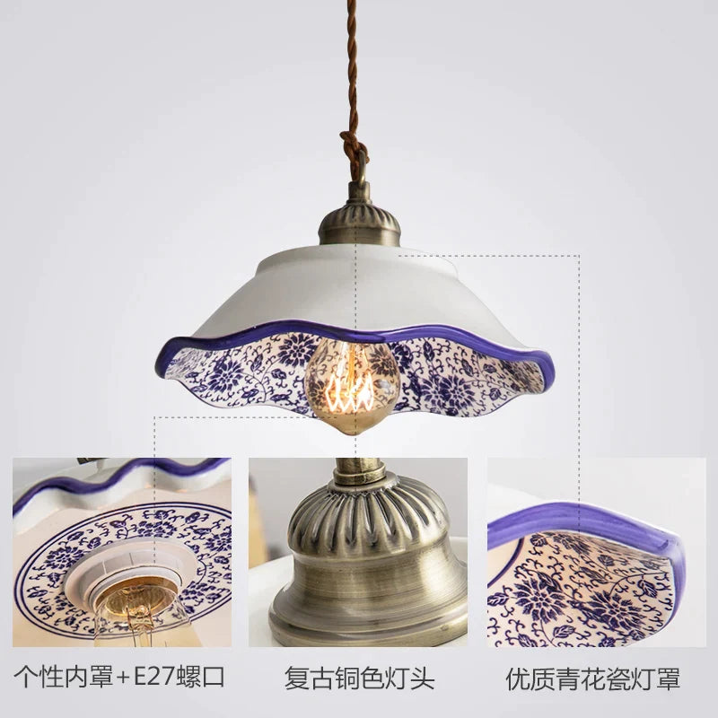 Afralia™ Chinese Style Porcelain Hanging Lamp for Clothing Store & Bedroom