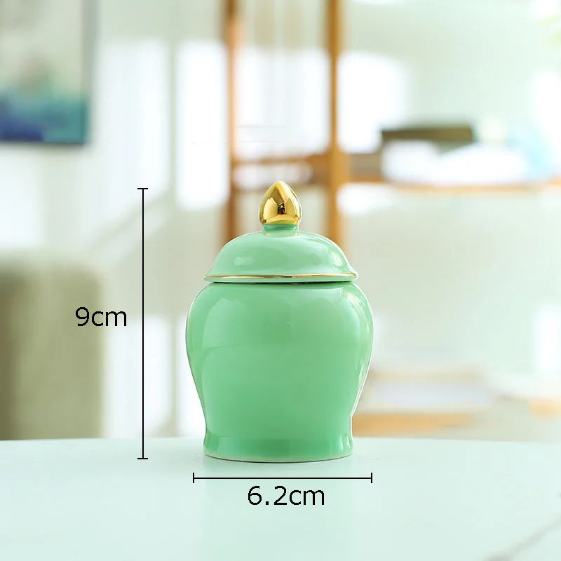 Afralia™ Gold Tea Canister Ceramic Storage Jar with Lid for Desk Decoration