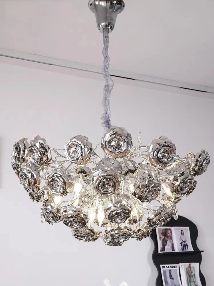 Afralia™ Stainless Steel Rose Chandelier: Luxury French Chrome Hanglamp for Villa & Hotel