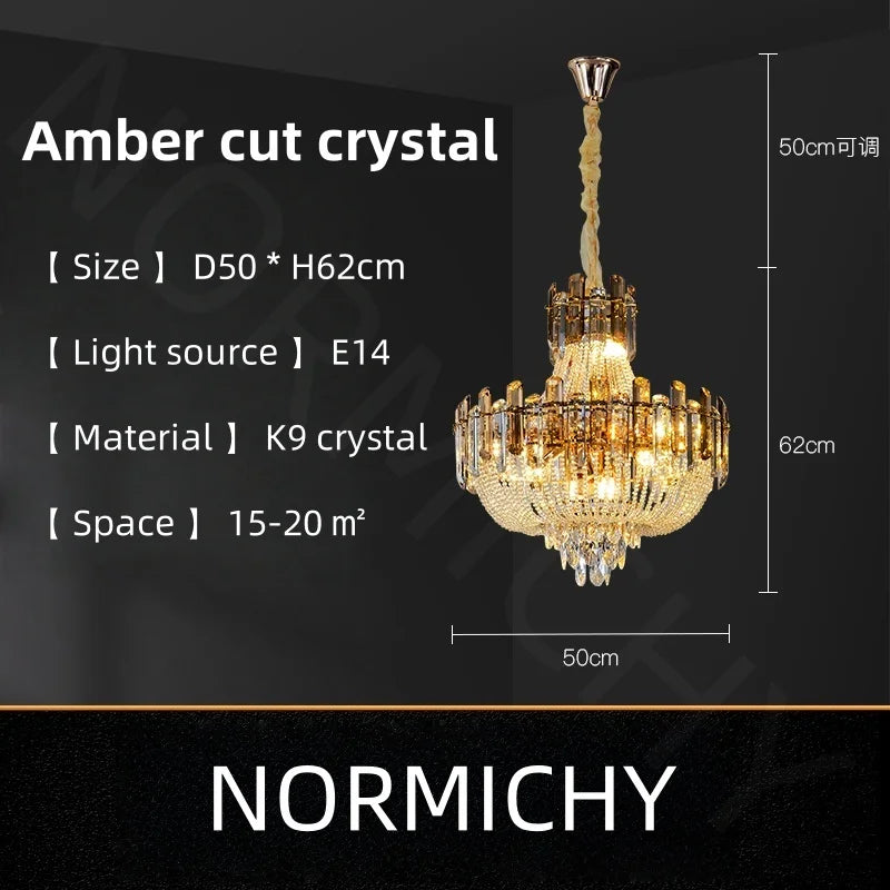 Afralia™ Light Luxury Crystal Ceiling Chandelier in Amber & Smoky Grey, LED Elegant Lustre