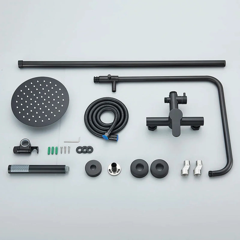 Afralia™ Black Shower Faucet Set with Rainfall Shower Head and Wall Mounted Mixer Tap