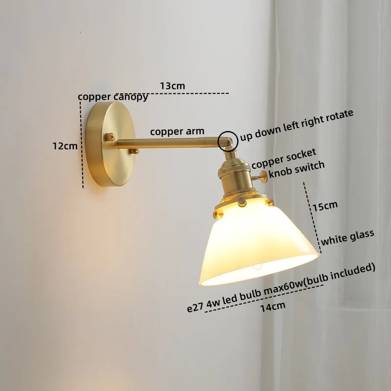 Afralia™ Copper Glass LED Wall Sconce Pull Chain Switch Modern Stair Light Fixtures