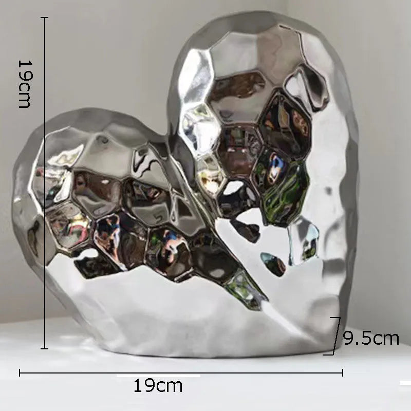 Afralia™ Golden Heart Ceramic Statue: Minimalist Modern Home Decor Ornament