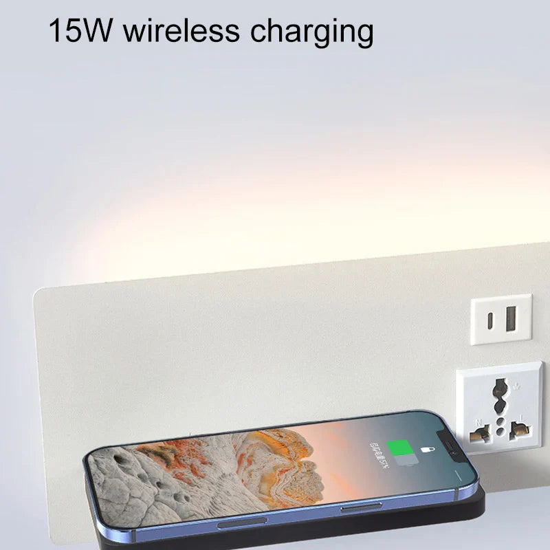 Afralia™ Wireless Charging Wall Lamp Modern Reading USB Ambient Light