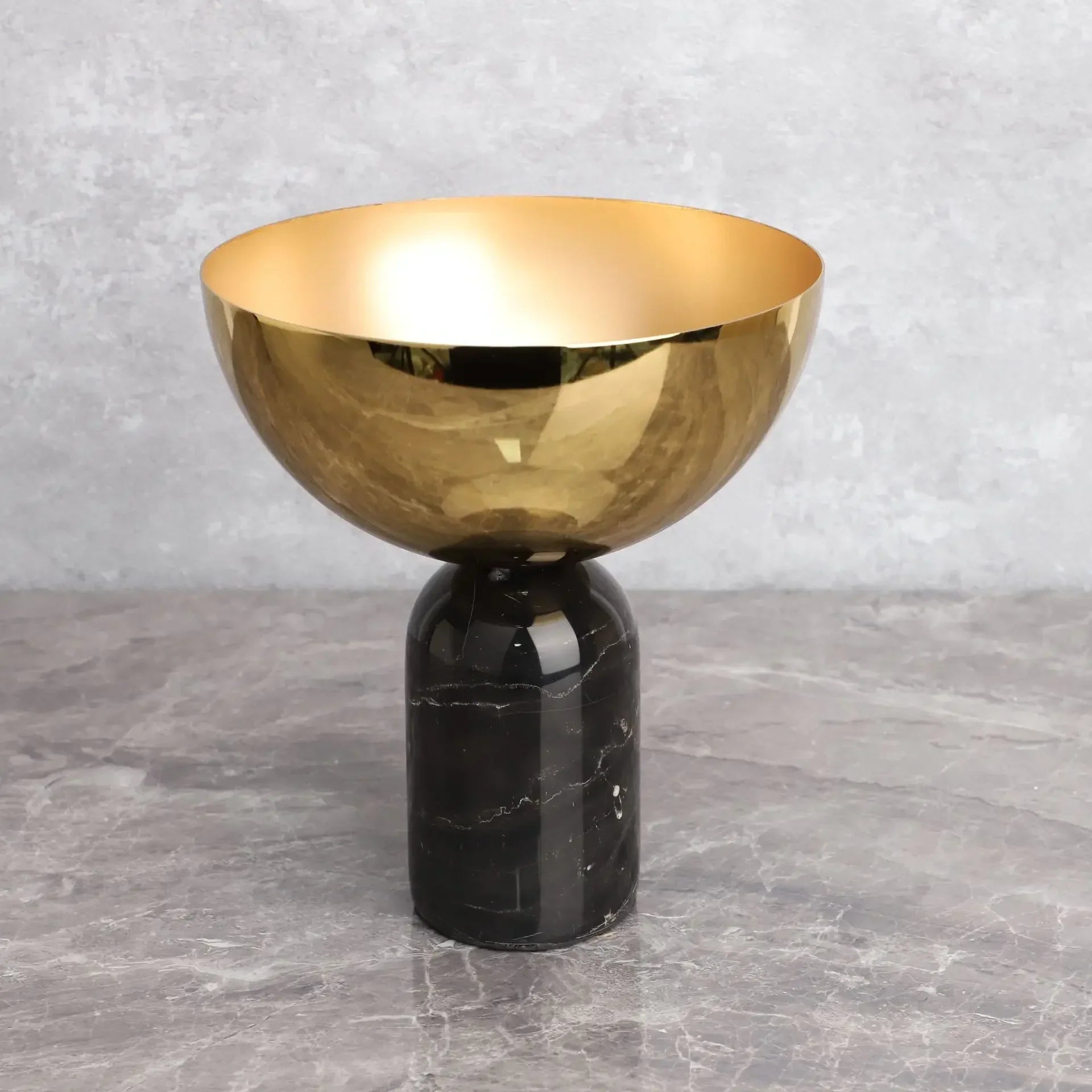 Afralia™ Golden Fruit Bowl Metal Handicraft with Marble Base Storage Container Tray