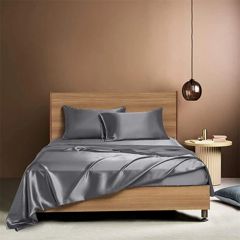 Afralia™ Satin Bed Sheet Set for Luxury High-End King Queen Twin Full Size Bed